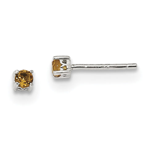 Sterling Silver 3mm Round Citrine Post Earrings QBE25NOV - shirin-diamonds