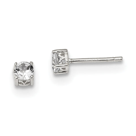 Sterling Silver 4mm Round White Topaz Post Earrings QBE26APR - shirin-diamonds
