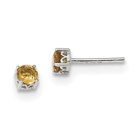 Sterling Silver 4mm Round Citrine Post Earrings QBE26NOV - shirin-diamonds