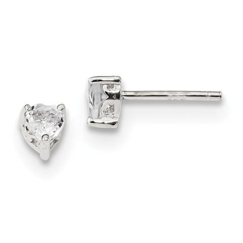 Sterling Silver 4mm Heart White Topaz Post Earrings QBE27APR - shirin-diamonds