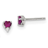 Sterling Silver 4mm Heart Created Ruby Post Earrings QBE27JUL - shirin-diamonds