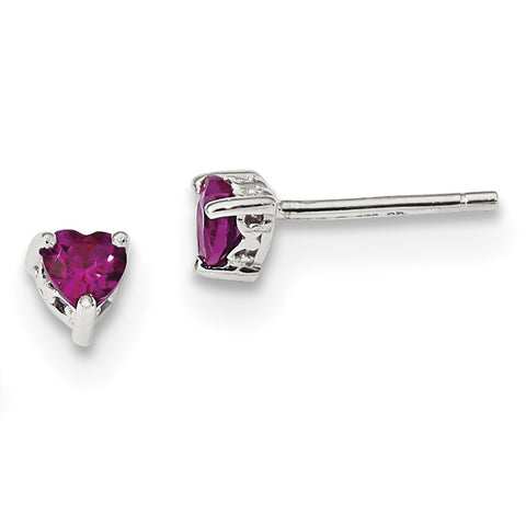 Sterling Silver 4mm Heart Created Ruby Post Earrings QBE27JUL - shirin-diamonds