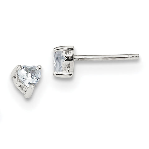 Sterling Silver 4mm Heart Aquamarine Post Earrings QBE27MAR - shirin-diamonds