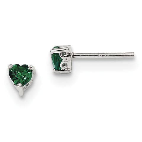 Sterling Silver 4mm Heart Created Emerald Post Earrings QBE27MAY - shirin-diamonds