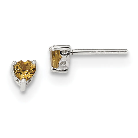 Sterling Silver 4mm Heart Citrine Post Earrings QBE27NOV - shirin-diamonds
