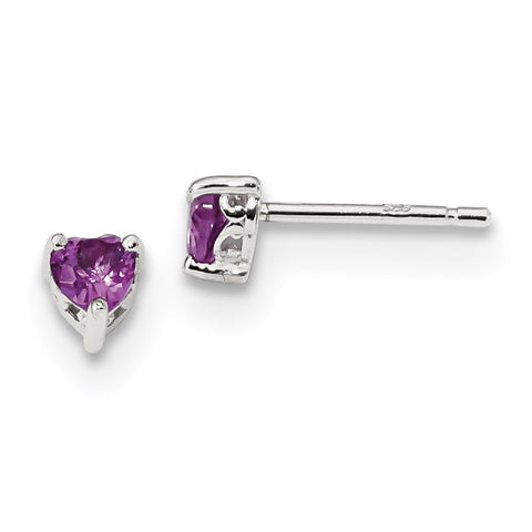 Sterling Silver 4mm Heart Created Pink Sapphire Post Earrings QBE27OCT - shirin-diamonds