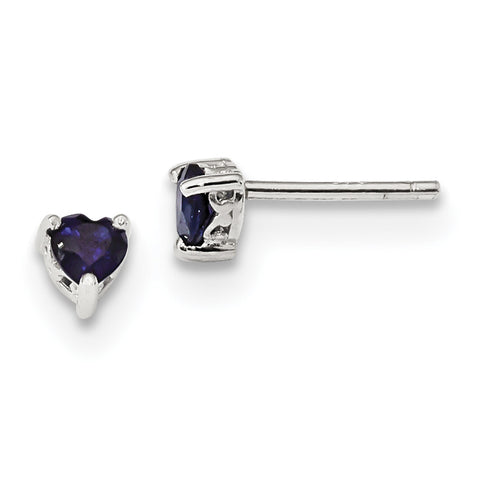 Sterling Silver 4mm Heart Created Sapphire Post Earrings QBE27SEP - shirin-diamonds