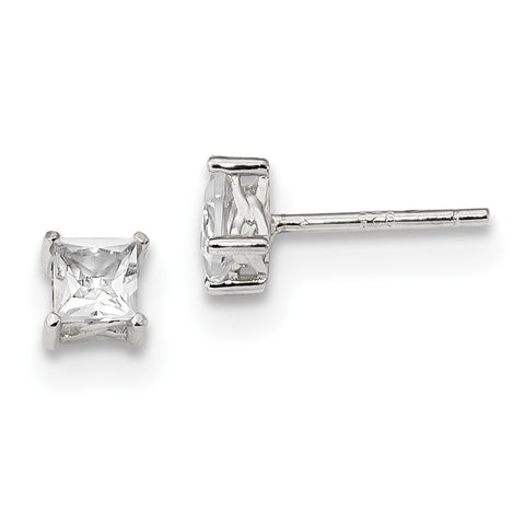Sterling Silver 4mm Princess White Topaz Post Earrings QBE28APR - shirin-diamonds