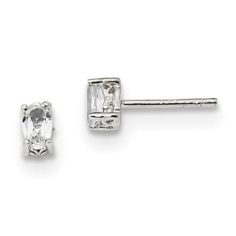 Sterling Silver 5x3mm Oval White Topaz Post Earrings QBE29APR - shirin-diamonds