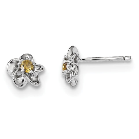 Sterling Silver Rhodium-plated Floral Citrine Post Earrings QBE30CI - shirin-diamonds