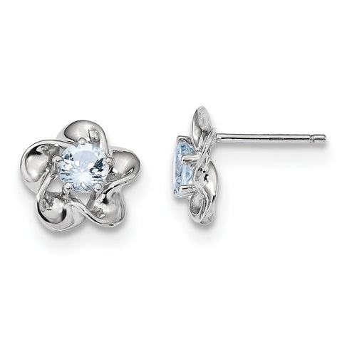 Sterling Silver Rhodium-plated Floral Aquamarine Post Earrings QBE31MAR - shirin-diamonds