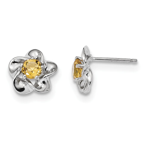 Sterling Silver Rhodium-plated Floral Citrine Post Earrings QBE31NOV - shirin-diamonds