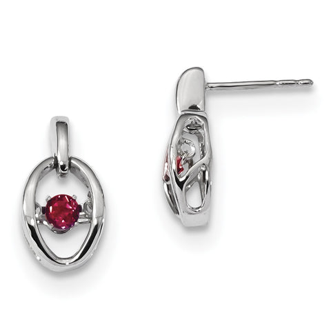 Sterling Silver Rhodium Created Ruby Birthstone Vibrant Earrings QBE32JUL - shirin-diamonds