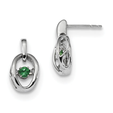 Sterling Silver Rhodium Created Emerald Birthstone Vibrant Earrings QBE32MAY - shirin-diamonds