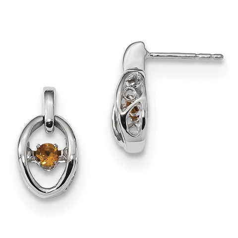 Sterling Silver Rhodium Citrine Birthstone Vibrant Earrings QBE32NOV - shirin-diamonds