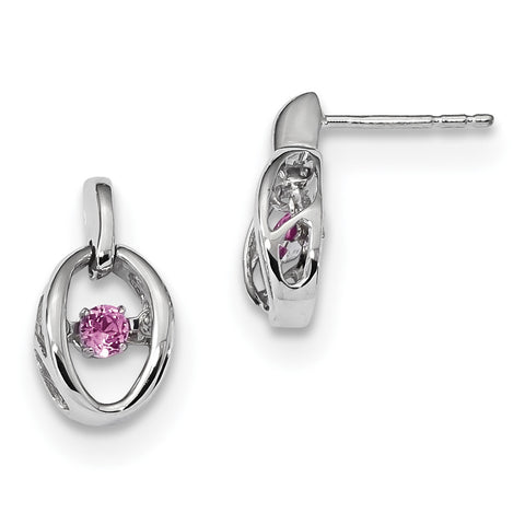 Sterling Silver Rhodium Crted Pink Tourmaline Birthstone Vibrant Earrings QBE32OCT - shirin-diamonds