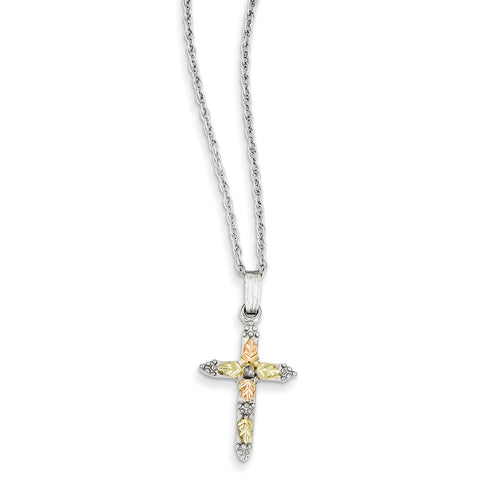 Sterling Silver & 12K Cross Necklace QBH158 - shirin-diamonds