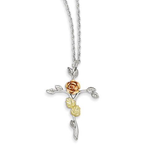 Sterling Silver & 12K Rose Cross Necklace QBH162 - shirin-diamonds