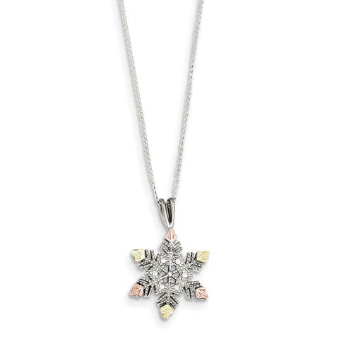 Sterling Silver & 12K Snowflake Necklace QBH185 - shirin-diamonds