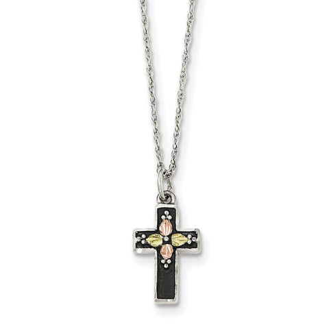 Sterling Silver & 12k Antiqued Cross Necklace QBH216 - shirin-diamonds