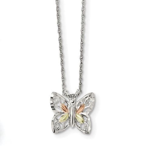 Sterling Silver & 12k Butterfly Necklace QBH258 - shirin-diamonds