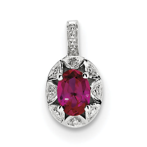 Sterling Silver Rhodium-plated Diam. & Created Ruby Pendant QBPD10JUL - shirin-diamonds