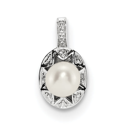 Sterling Silver Rhodium-plated Diam. & FW Cultured Pearl Pendant QBPD10JUN - shirin-diamonds