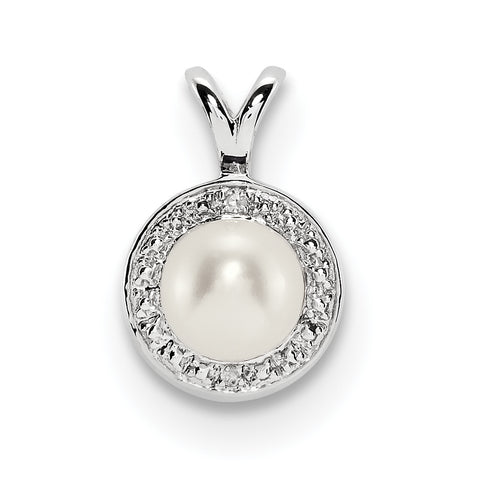 Sterling Silver Rhodium-plated Diam. & FW Cultured Pearl Pendant QBPD11JUN - shirin-diamonds