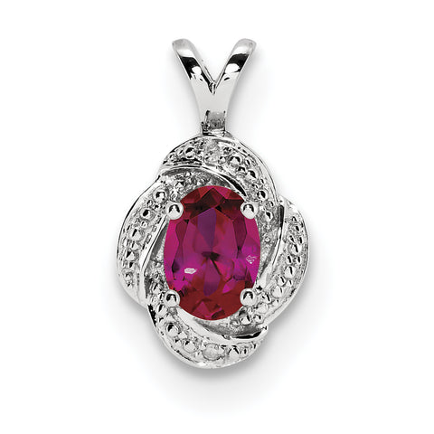 Sterling Silver Rhodium-plated Diam. & Created Ruby Pendant QBPD12JUL - shirin-diamonds