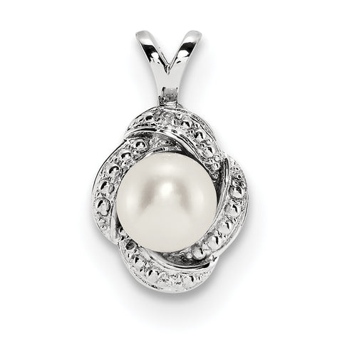 Sterling Silver Rhodium-plated Diam. & FW Cultured Pearl Pendant QBPD12JUN - shirin-diamonds