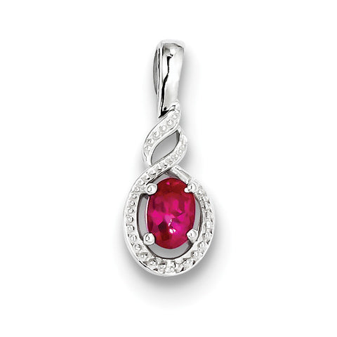 Sterling Silver Rhodium-plated Created Ruby & Diam. Pendant QBPD18JUL - shirin-diamonds