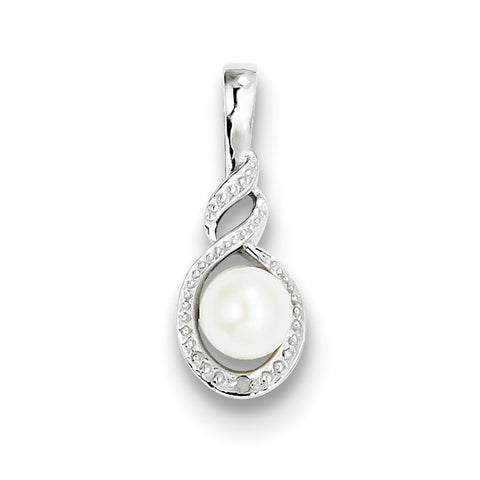 Sterling Silver Rhodium-plated FW Cultured Pearl & Diam. Pendant QBPD18JUN - shirin-diamonds