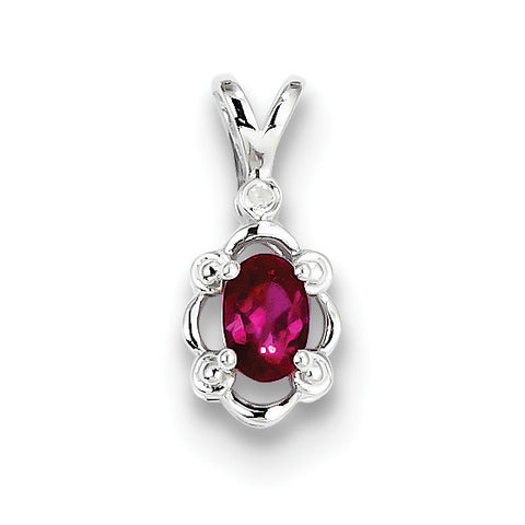 Sterling Silver Rhodium-plated Created Ruby & Diam. Pendant QBPD21JUL - shirin-diamonds