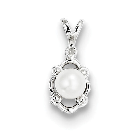 Sterling Silver Rhodium-plated FW Cultured Pearl & Diam. Pendant QBPD21JUN - shirin-diamonds