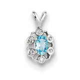 Sterling Silver Rhodium-plated Light Swiss Blue Topaz & Diam. Pendant - shirin-diamonds