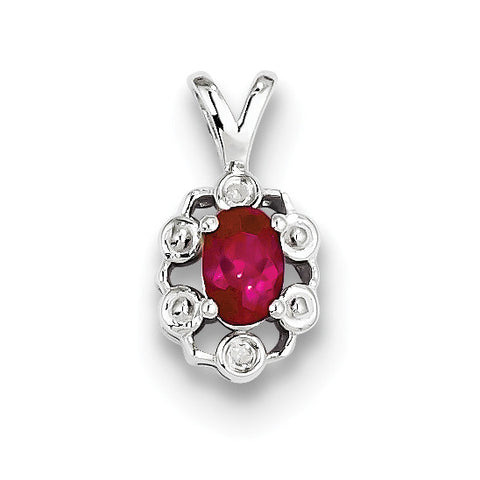 Sterling Silver Rhodium-plated Created Ruby & Diam. Pendant QBPD22JUL - shirin-diamonds