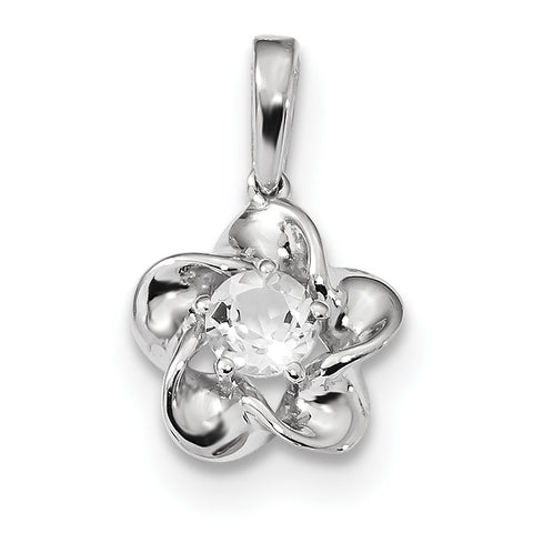 Sterling Silver Rhodium-plated Floral White Topaz Pendant QBPD31APR - shirin-diamonds
