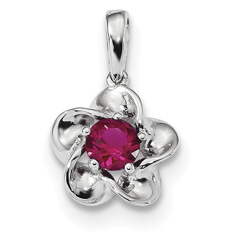 Sterling Silver Rhodium-plated Floral Created Ruby Pendant QBPD31JUL - shirin-diamonds