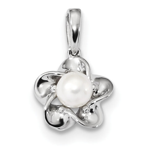 Sterling Silver Rhodium-plated Floral FWC Pearl Pendant QBPD31JUN - shirin-diamonds