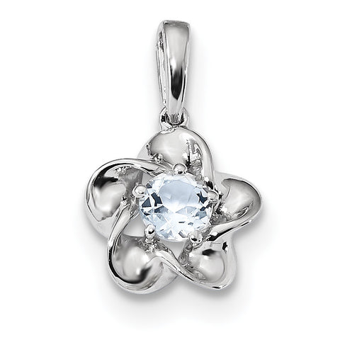 Sterling Silver Rhodium-plated Floral Aquamarine Pendant QBPD31MAR - shirin-diamonds