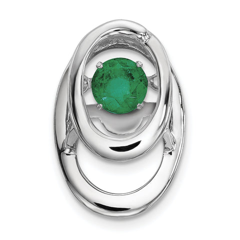Sterling Silver Rhodium Created Emerald Birthstone Vibrant Pendant QBPD32MAY - shirin-diamonds