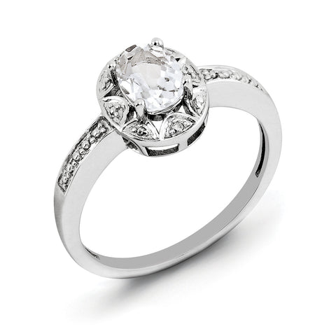 Sterling Silver Rhodium-plated Diam. & White Topaz Ring QBR10APR - shirin-diamonds