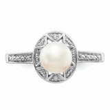 Sterling Silver Rhodium-plated Diam. & FW Cultured Pearl Ring QBR10JUN