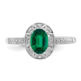 Sterling Silver Rhodium-plated Diam. & Created Emerald Ring QBR10MAY