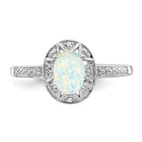 Sterling Silver Rhodium-plated Diam. & Created Opal Ring Size 8