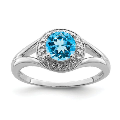 Sterling Silver Rhodium-plated Diam. & Blue Topaz Ring Size 8