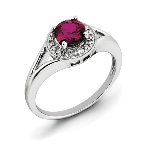 Sterling Silver Rhodium-plated Diam. & Created Ruby Ring QBR11JUL - shirin-diamonds