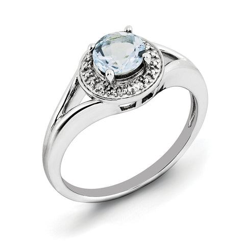 Sterling Silver Rhodium-plated Diam. & Aquamarine Ring QBR11MAR - shirin-diamonds
