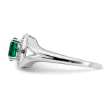 Sterling Silver Rhodium-plated Diam. & Created Emerald Ring QBR11MAY