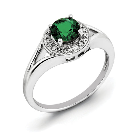 Sterling Silver Rhodium-plated Diam. & Created Emerald Ring QBR11MAY - shirin-diamonds